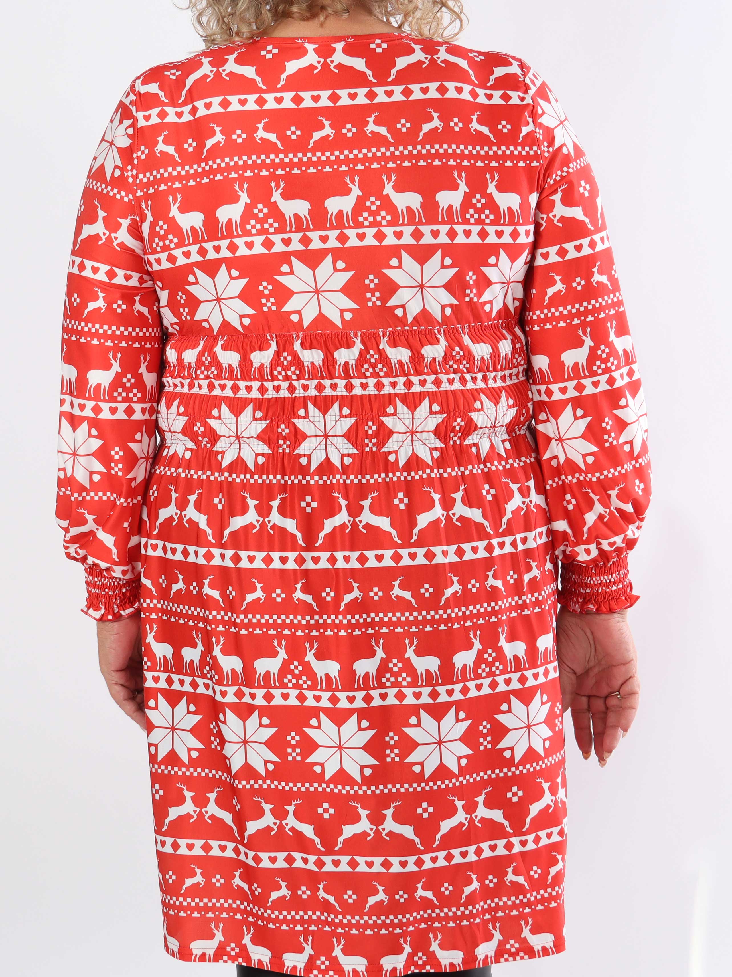 Pams Snow Short L/S - Elastisk plus size-klänning med jultryck